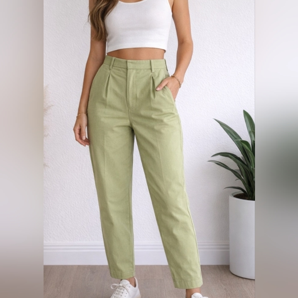 Wilfred Light Green High-Waist Pleated Tapered Pants